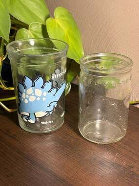 Vintage 1988 Welch's Stegosaurus Jelly Jar Juice Glass & Mini Jar